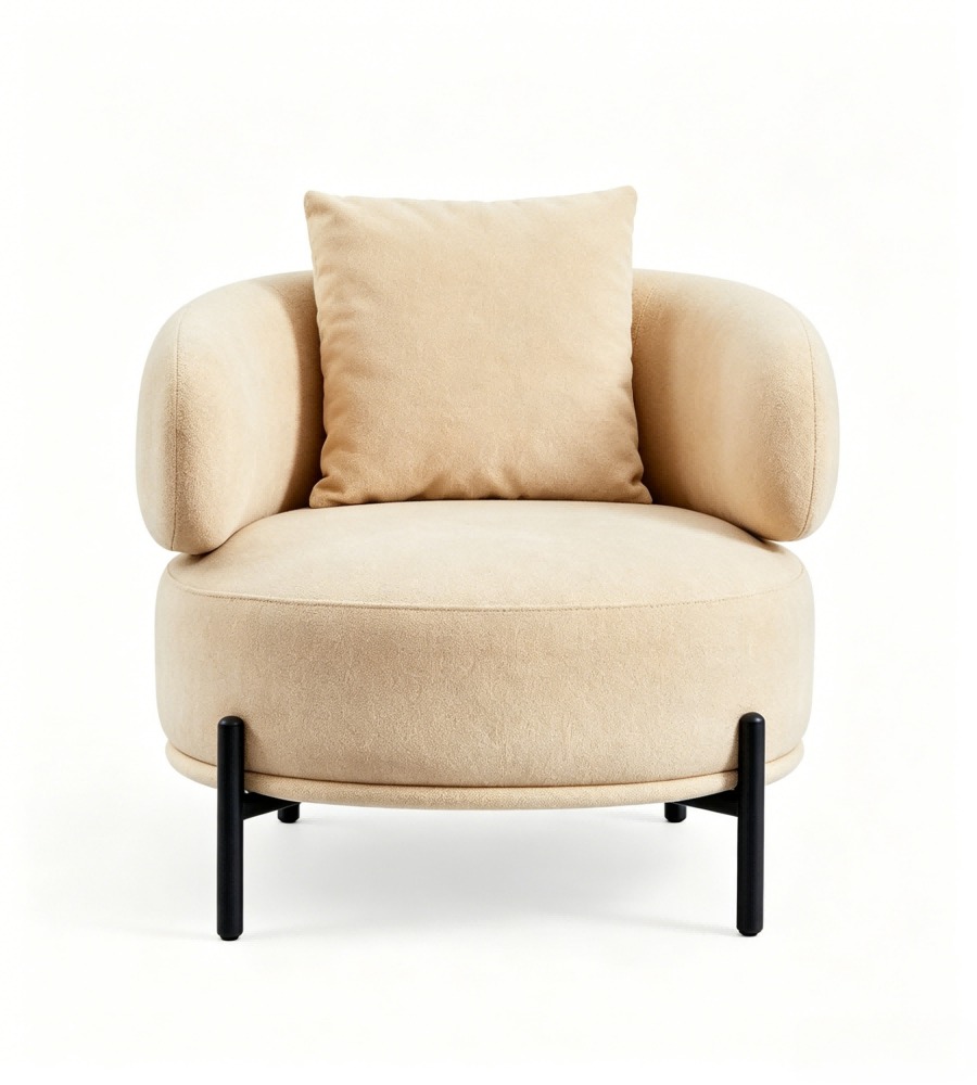 現代舒適米色西皮帶抱枕單座位梳化 Modern Comfortable Beige Faux Leather Single Seater Sofa