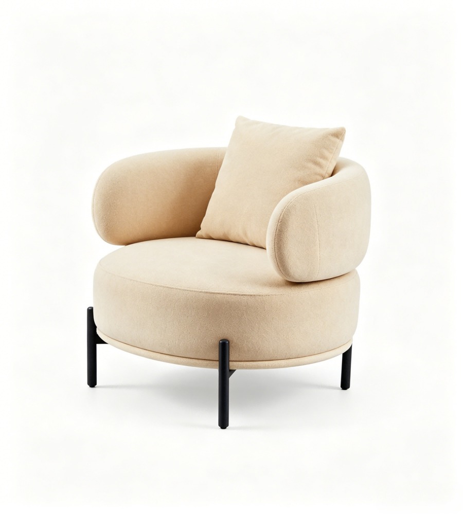 現代舒適米色西皮帶抱枕單座位梳化 Modern Comfortable Beige Faux Leather Single Seater Sofa