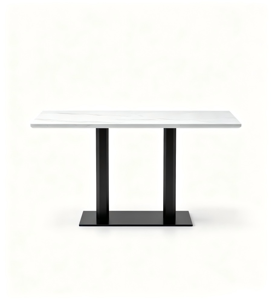 現代白色岩板鋼架長方形餐枱 Modern White Sintered Stone Dining Table