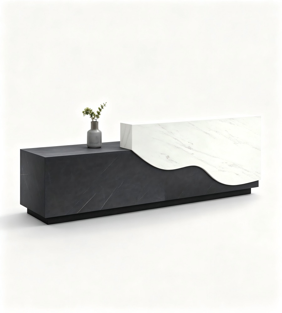 流線切面雙拼大理石前台 Curved Two-Tone Marble Reception Desk