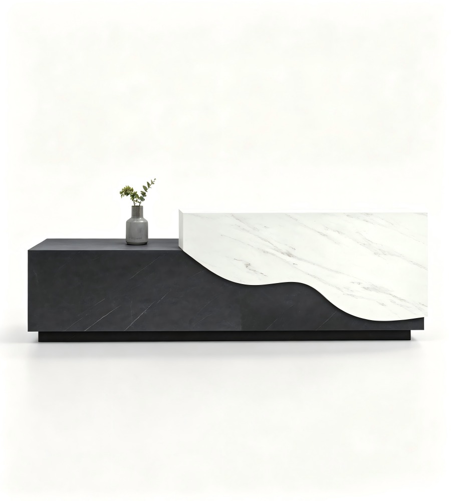 流線切面雙拼大理石前台 Curved Two-Tone Marble Reception Desk