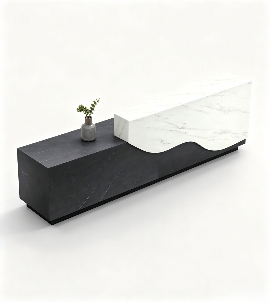 流線切面雙拼大理石前台 Curved Two-Tone Marble Reception Desk
