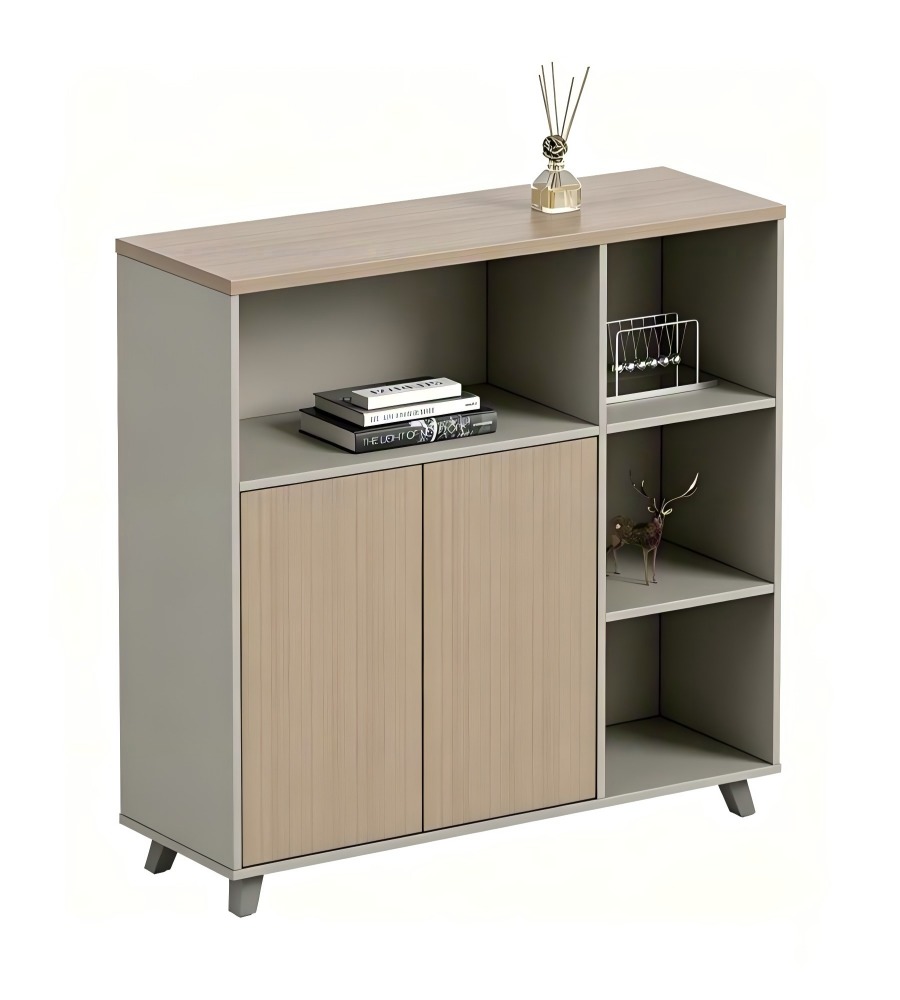 現代簡約淺木色拼灰雙門儲物櫃 Modern Minimalist Light Wood and Grey 2-Door Storage Cabinet