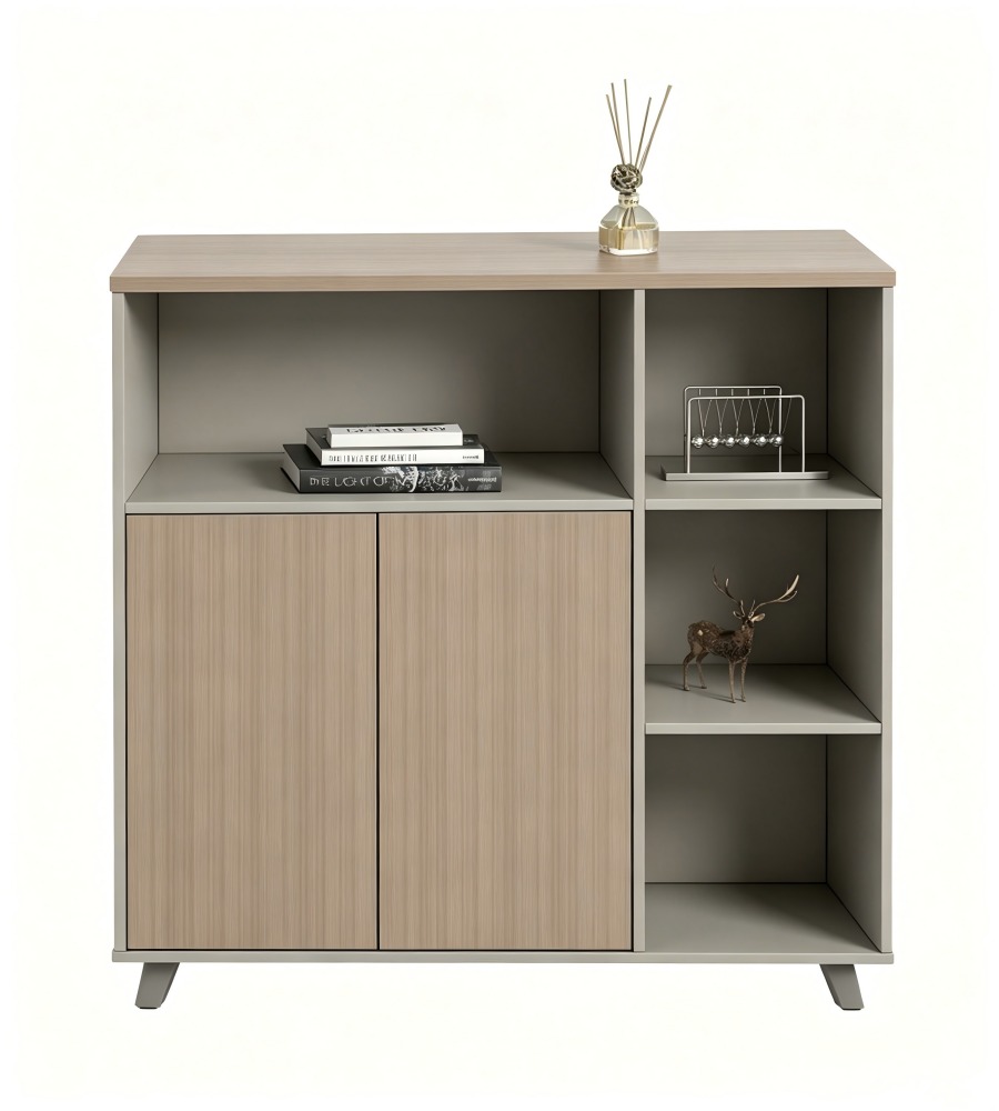 現代簡約淺木色拼灰雙門儲物櫃 Modern Minimalist Light Wood and Grey 2-Door Storage Cabinet