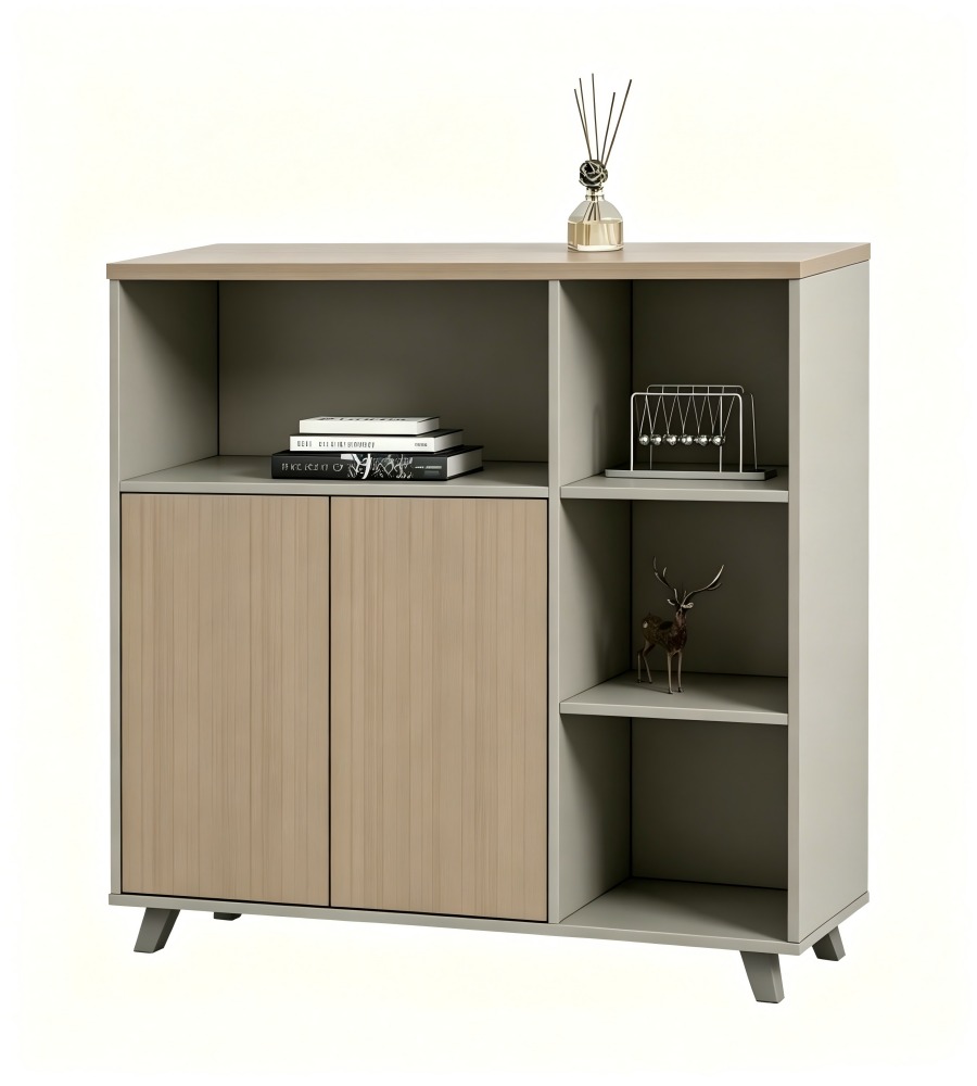 現代簡約淺木色拼灰雙門儲物櫃 Modern Minimalist Light Wood and Grey 2-Door Storage Cabinet