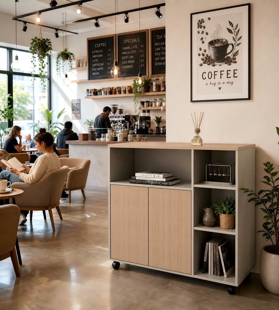 現代簡約淺木色拼灰雙門儲物櫃 Modern Minimalist Light Wood and Grey 2-Door Storage Cabinet