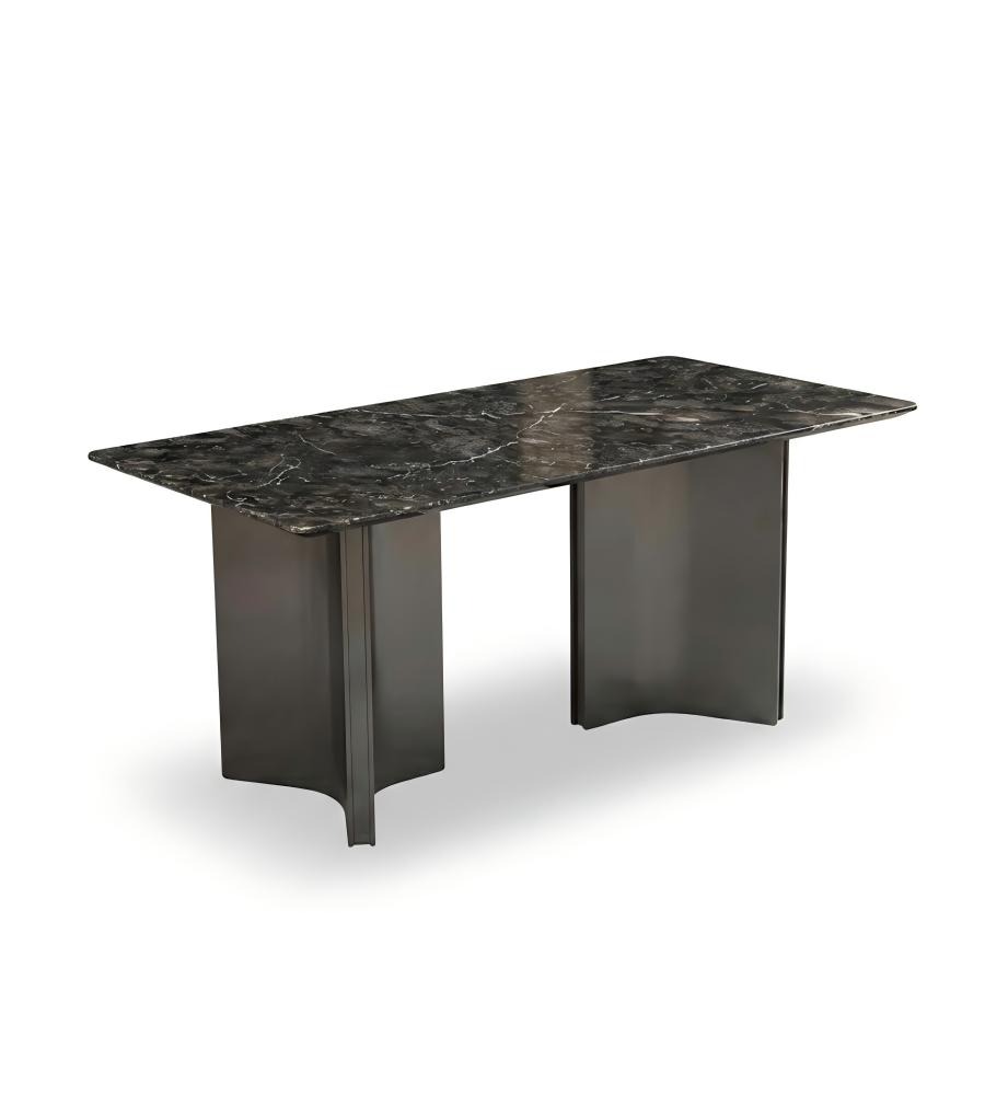 輕奢黑色天然石灰鈦腳長方形餐枱 Luxury Black Natural Stone Rectangular Dining Table