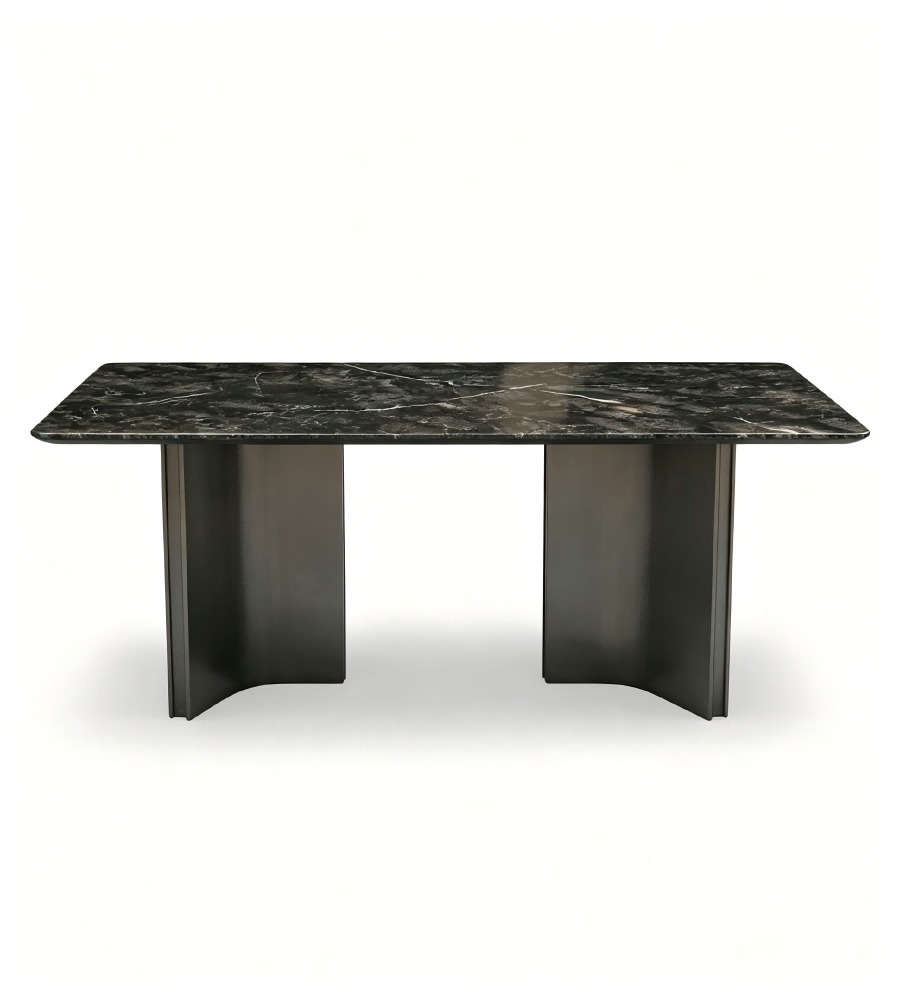 輕奢黑色天然石灰鈦腳長方形餐枱 Luxury Black Natural Stone Rectangular Dining Table