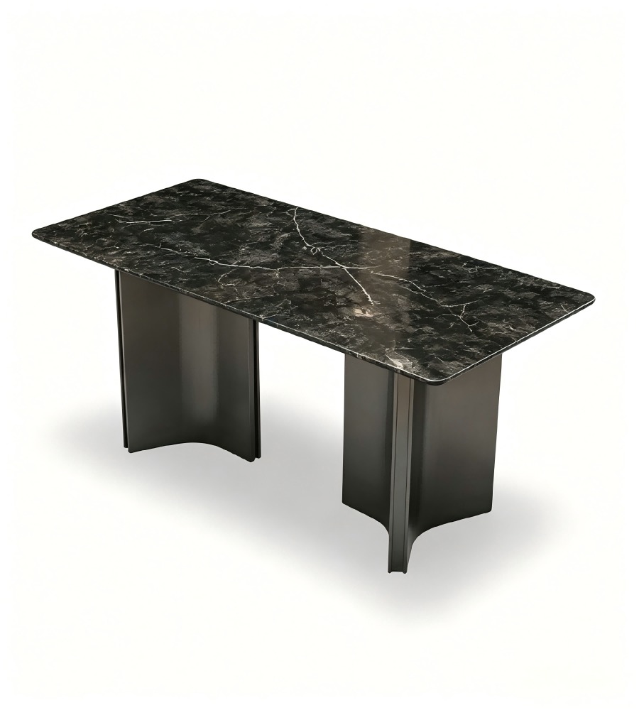 輕奢黑色天然石灰鈦腳長方形餐枱 Luxury Black Natural Stone Rectangular Dining Table