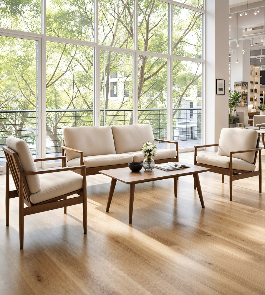 北歐白色白蠟木實木腳長方形茶几 Nordic White Ash Rectangular Coffee Table