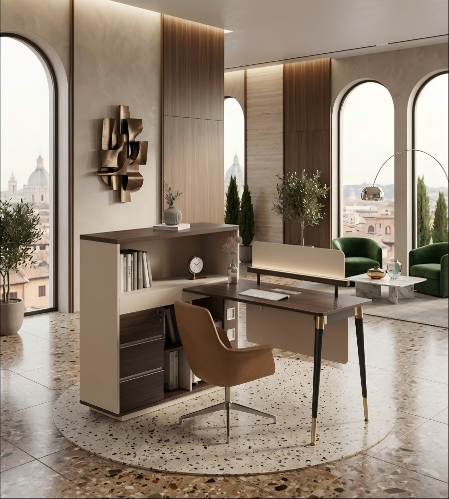 輕奢烤漆極簡收納辦公桌 Light luxury lacquered minimalist storage office desk