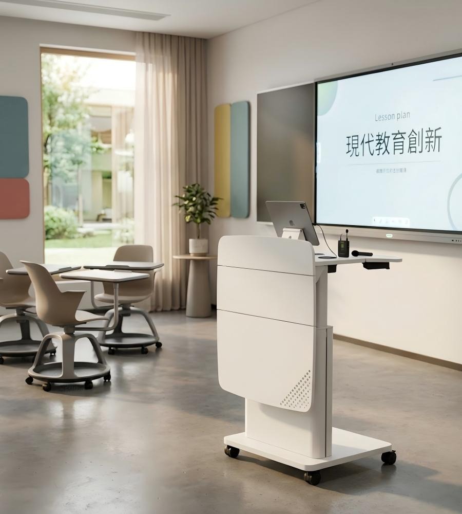 雅白氣動升降講台 White Pneumatic Height-Adjustable Podium