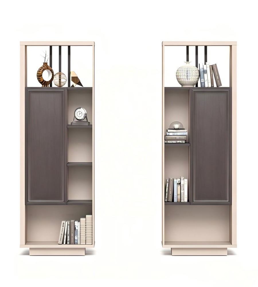 新中式深木色拼米色左右組合半掩門文件櫃 Modern Chinese Dark Wood and Beige Combined Filing Cabinet