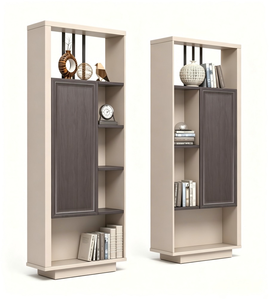 新中式深木色拼米色左右組合半掩門文件櫃 Modern Chinese Dark Wood and Beige Combined Filing Cabinet