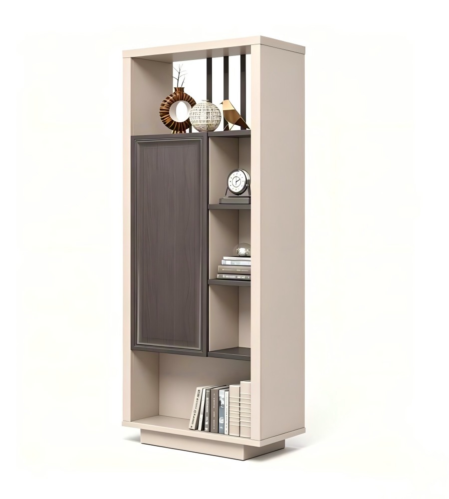 新中式深木色拼米色左右組合半掩門文件櫃 Modern Chinese Dark Wood and Beige Combined Filing Cabinet