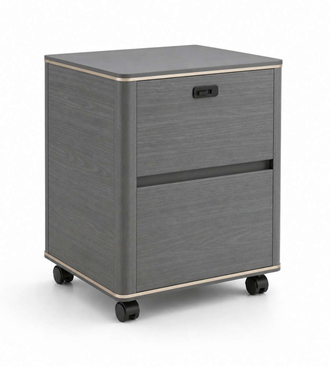 現代灰色木紋密碼鎖雙櫃桶帶轆活動櫃 Modern Grey Wood Grain Mobile Cabinet with