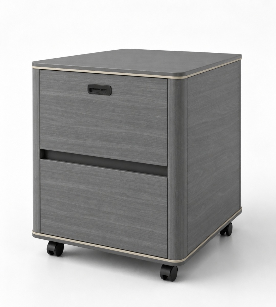 現代灰色木紋密碼鎖雙櫃桶帶轆活動櫃 Modern Grey Wood Grain Mobile Cabinet with