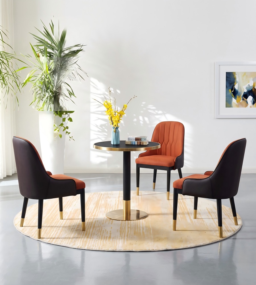 黑色岩板金色不銹鋼圓形洽談枱 Light Luxury Sintered Stone Round Table