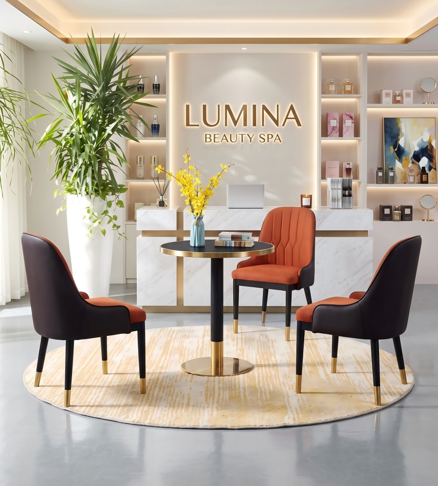 黑色岩板金色不銹鋼圓形洽談枱 Light Luxury Sintered Stone Round Table