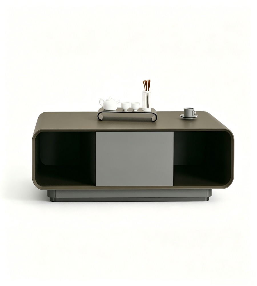 現代簡約灰色實木雙層儲物櫃桶茶几 Modern Minimalist Grey Solid Wood Storage Coffee Table