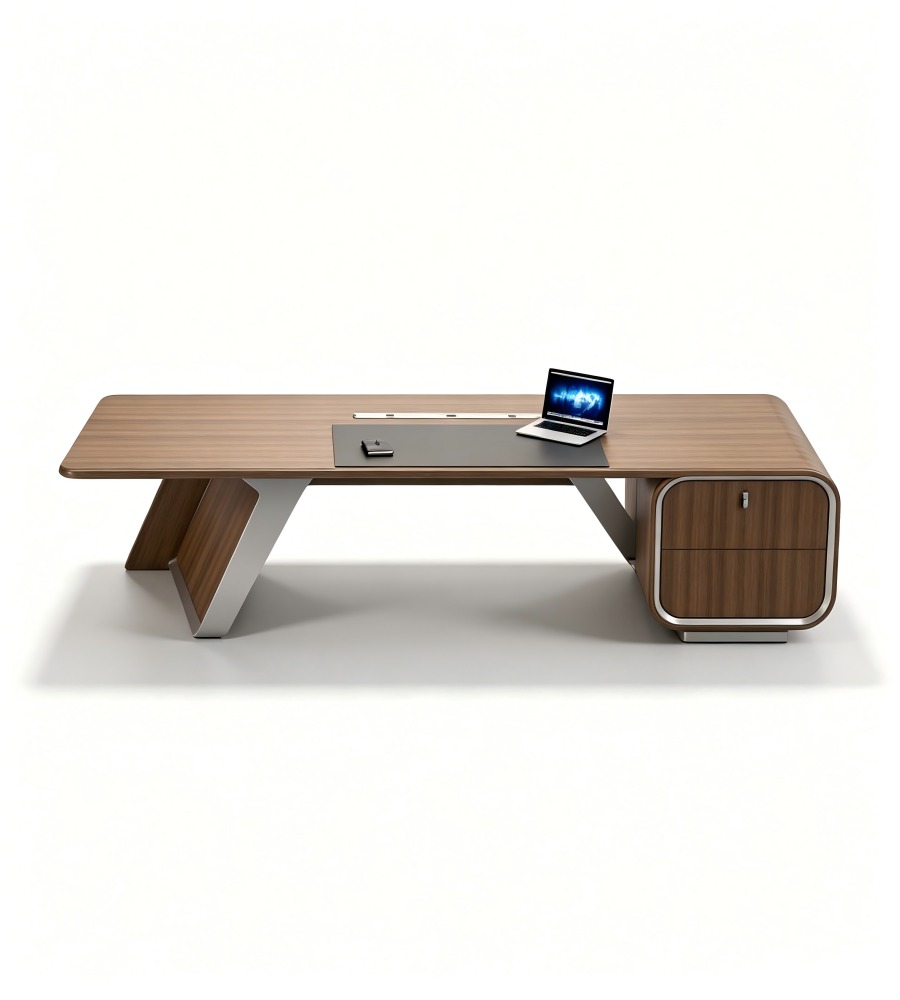 流線型胡桃木老闆台 Streamline Walnut Executive Desk