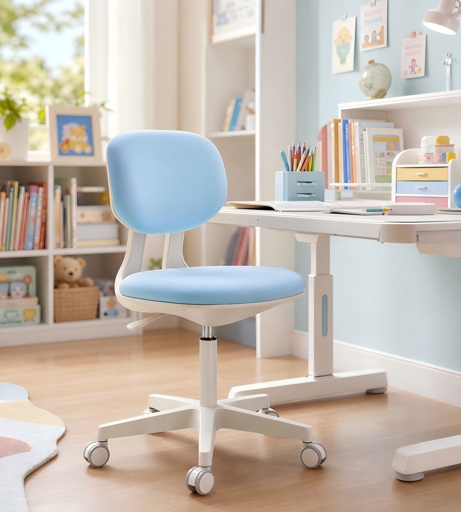 舒適實用淺藍色布藝可升降帶轆辦公椅 Light Blue Fabric Adjustable Office Chair