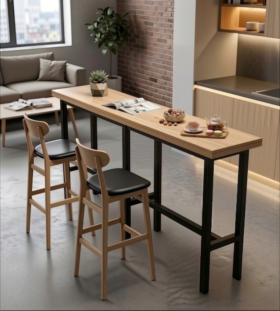 簡約原木色實木金屬腳可定制長方形吧枱 Minimalist Solid Wood Bar Table