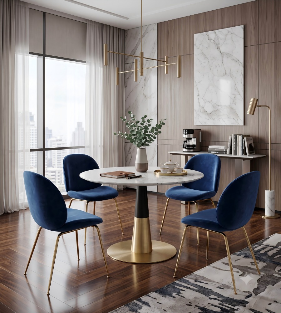 輕奢白色岩板雙色不銹鋼圓形洽談枱 Light Luxury Sintered Stone Round Table