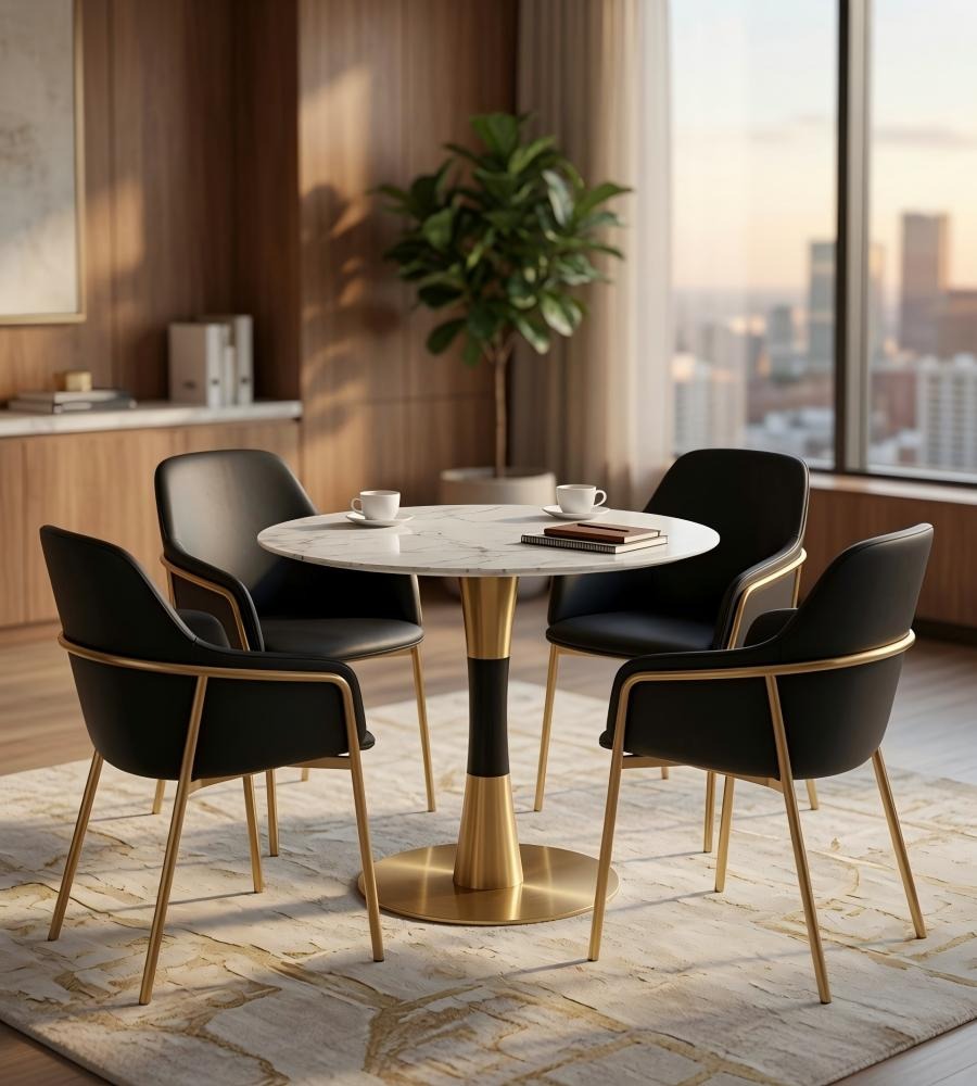 輕奢白色岩板雙色不銹鋼圓形洽談枱 Light Luxury Sintered Stone Round Table