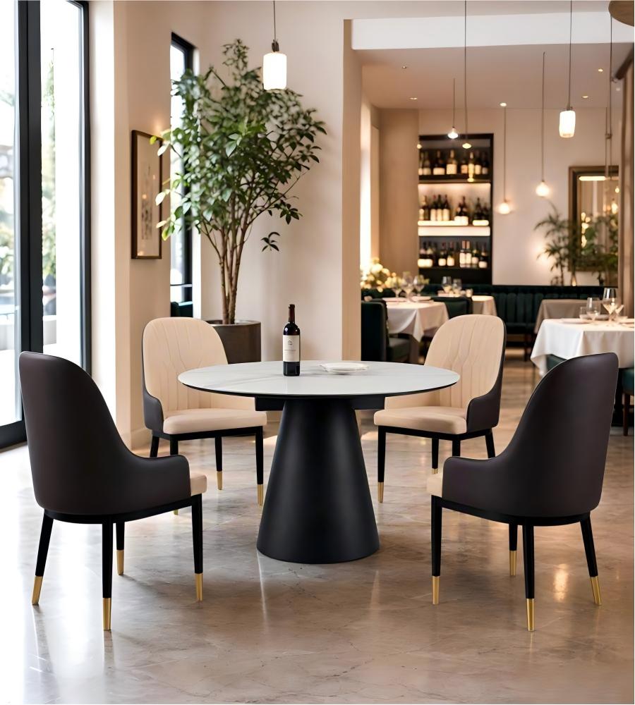 現代白色岩板圓形餐枱 Modern White Sintered Stone Round Dining Table