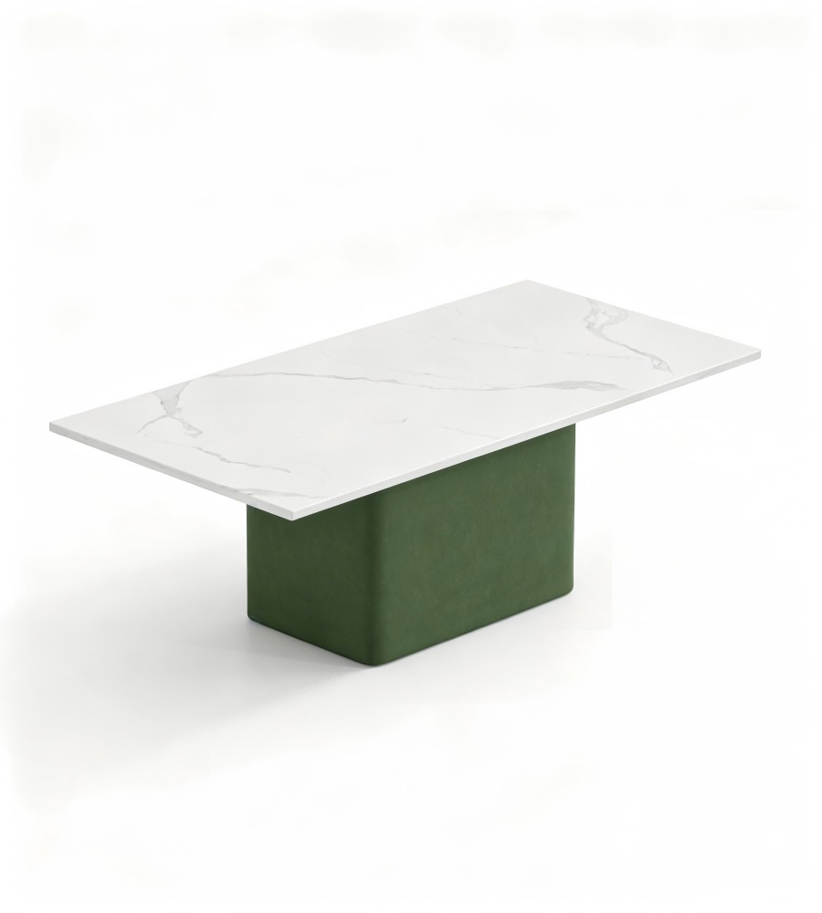 輕奢白色岩板綠色西皮長方形茶几 Sintered Stone Rectangular Coffee Table