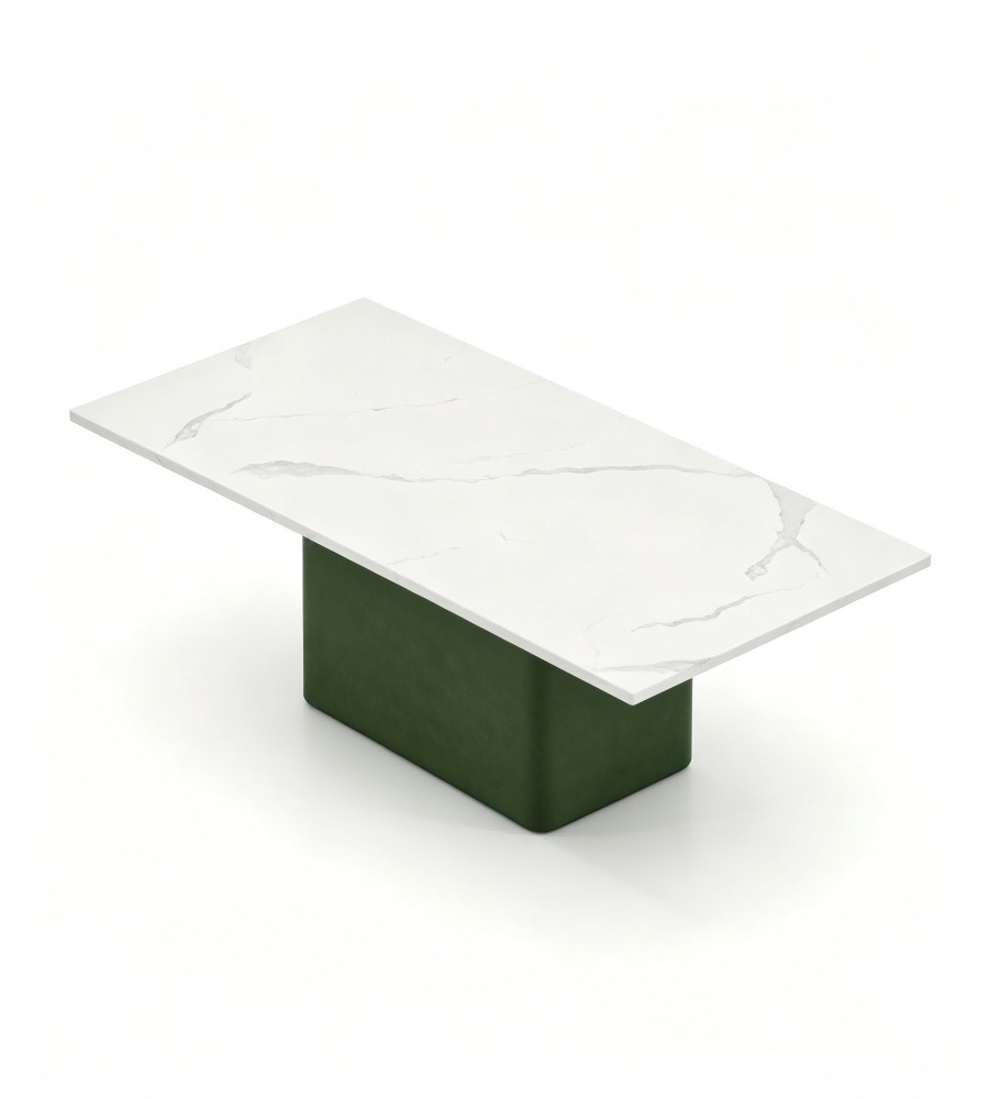 輕奢白色岩板綠色西皮長方形茶几 Sintered Stone Rectangular Coffee Table
