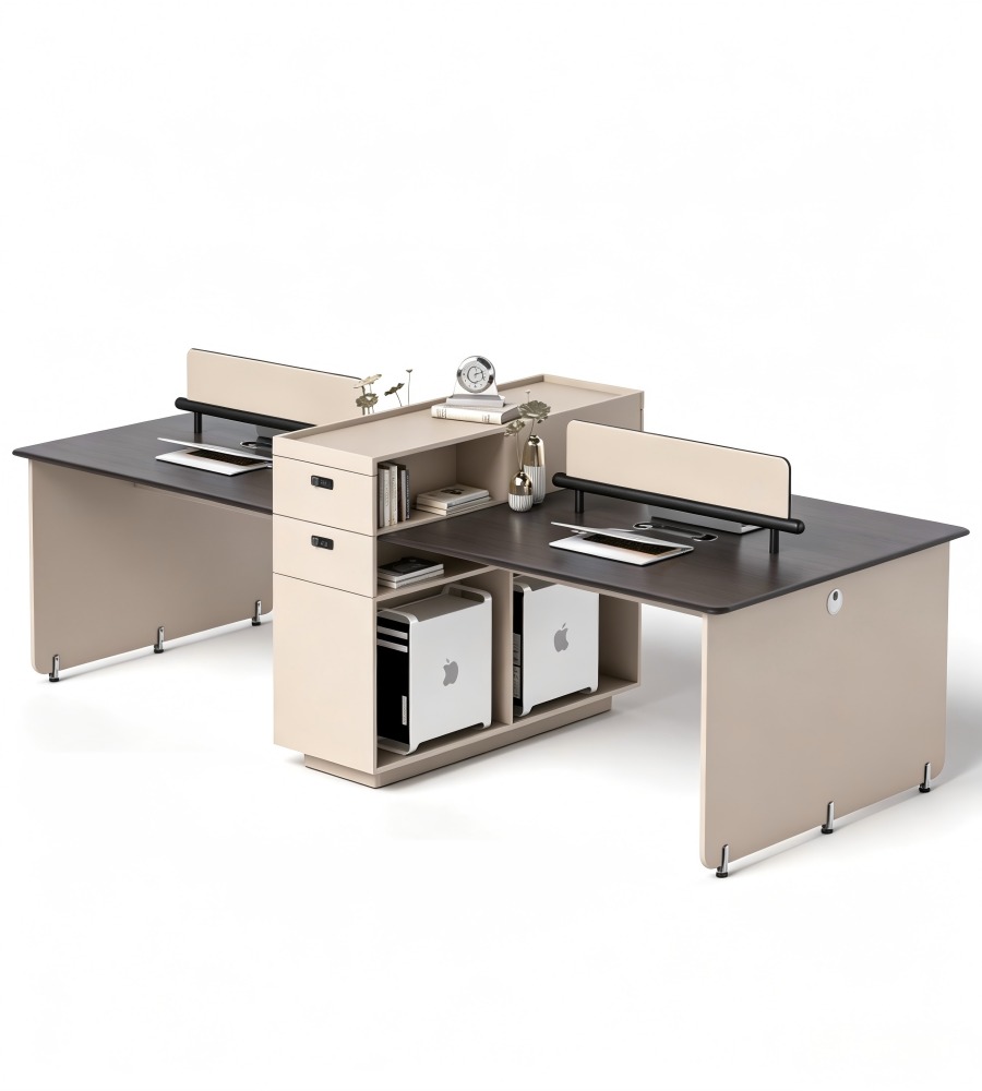 輕奢深木色雙人帶儲物櫃辦公枱 Light Luxury Dark Wood 2-Person Office Desk with Storage Cabinet