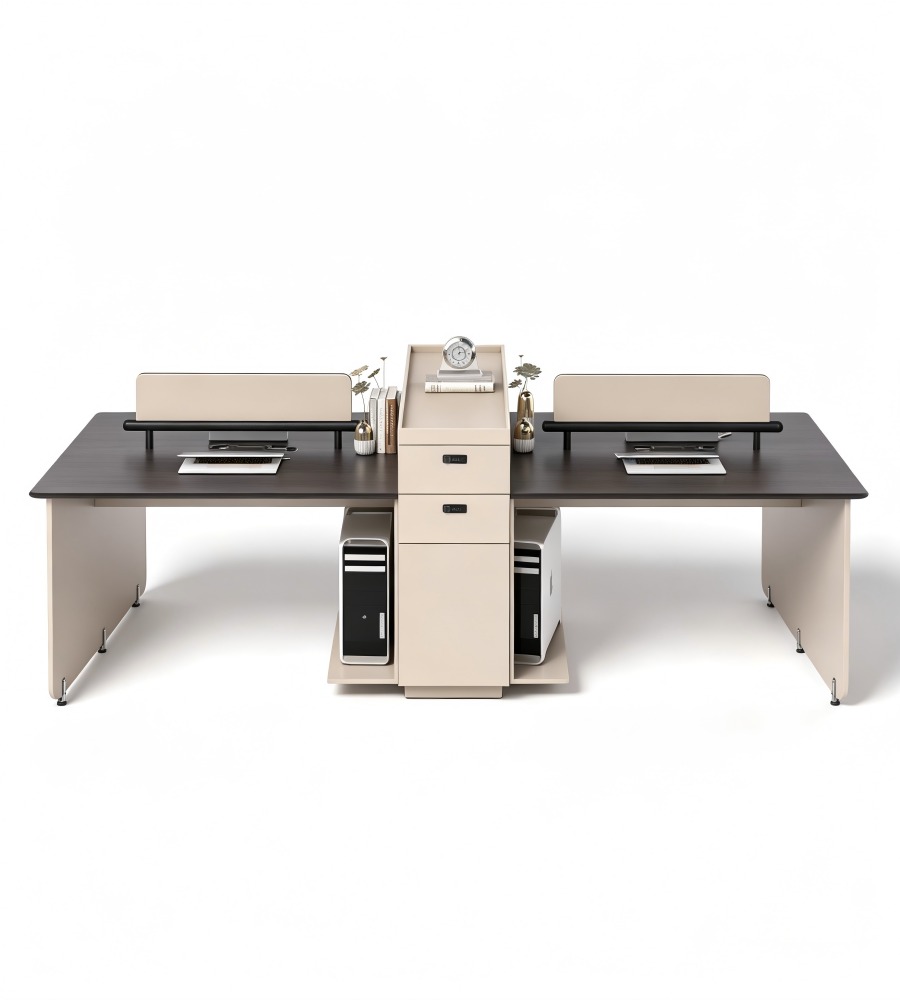輕奢深木色雙人帶儲物櫃辦公枱 Light Luxury Dark Wood 2-Person Office Desk with Storage Cabinet