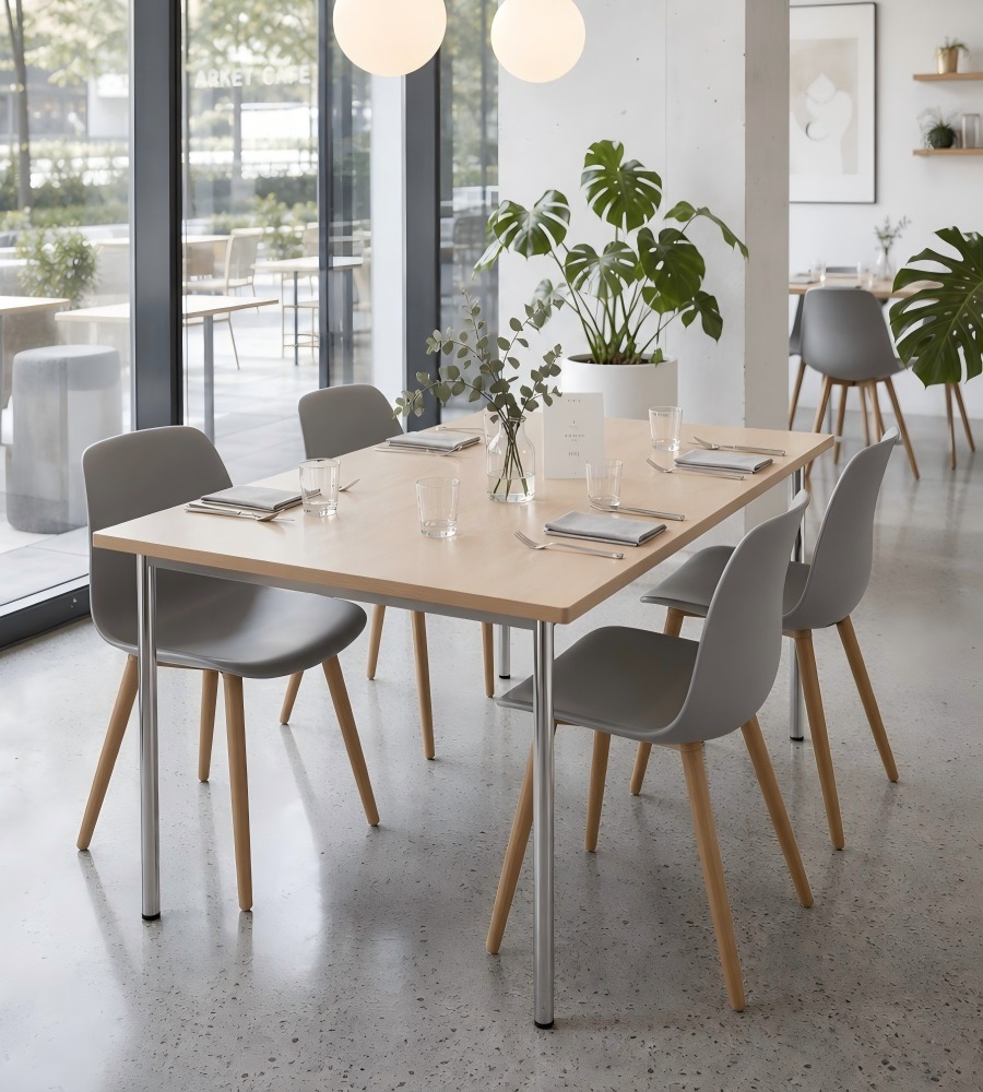 簡約木色鋼架長方形餐枱 Minimalist Wood Rectangle Dining Table