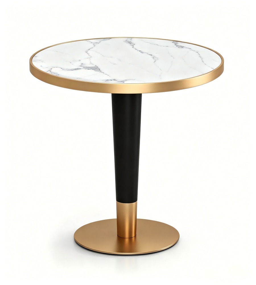 簡約白色人造石鈦金黑鋼腳圓形茶几 Luxury White Artificial Stone Round Coffee Table