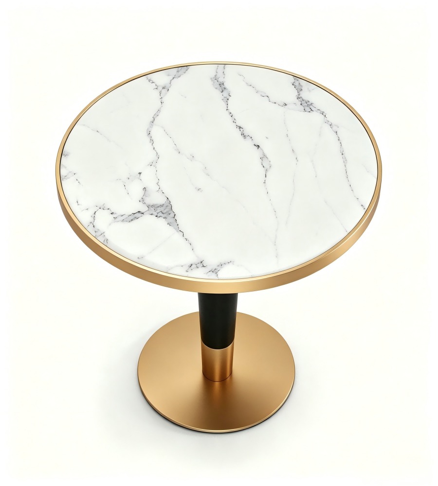 簡約白色人造石鈦金黑鋼腳圓形茶几 Luxury White Artificial Stone Round Coffee Table
