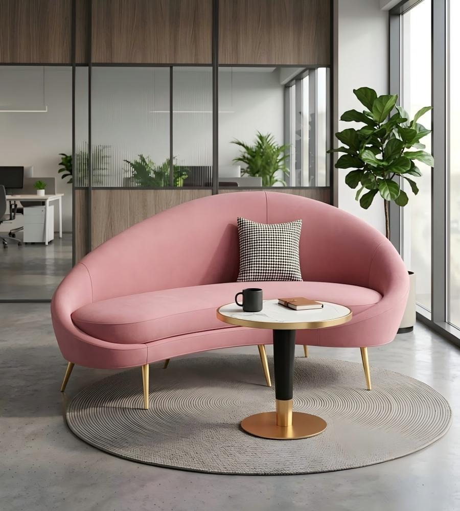 簡約白色人造石鈦金黑鋼腳圓形茶几 Luxury White Artificial Stone Round Coffee Table