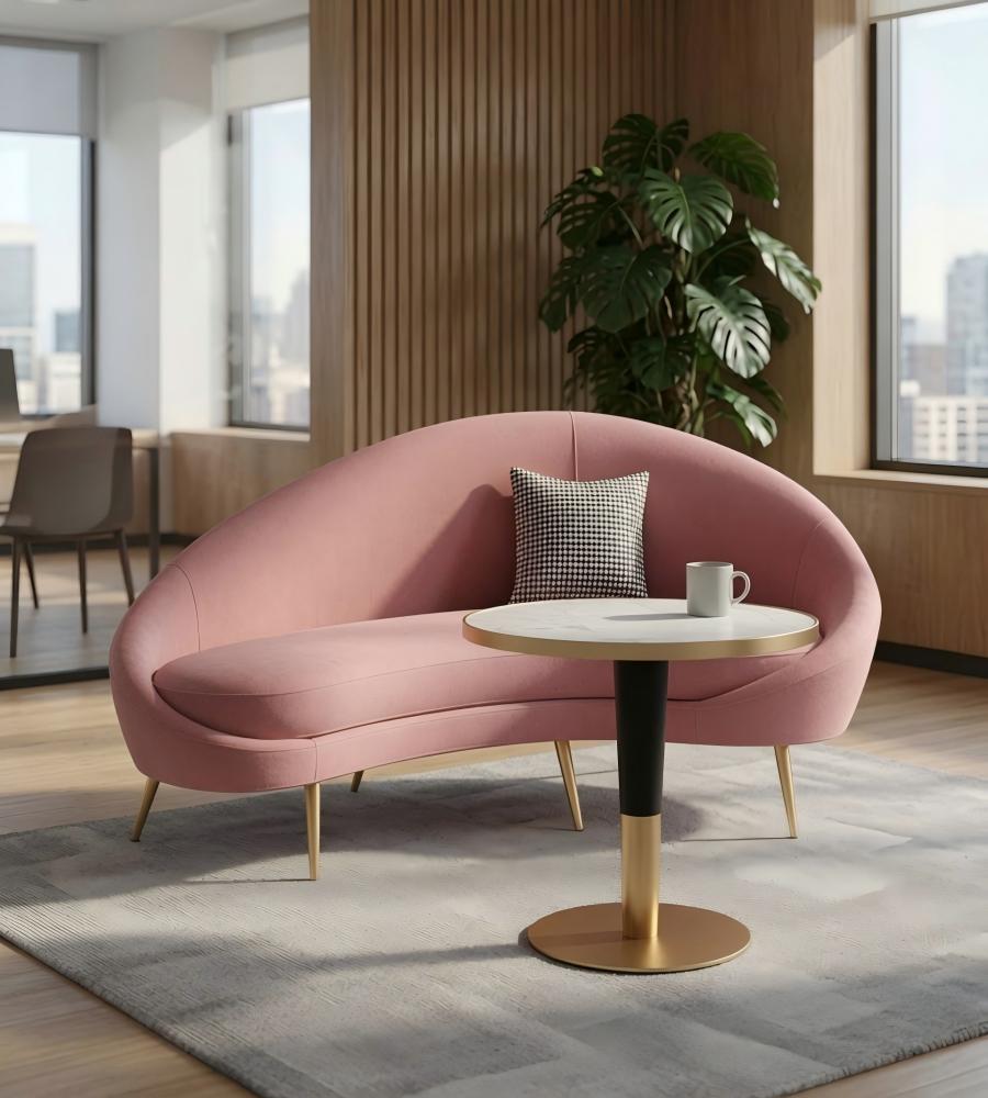 簡約白色人造石鈦金黑鋼腳圓形茶几 Luxury White Artificial Stone Round Coffee Table