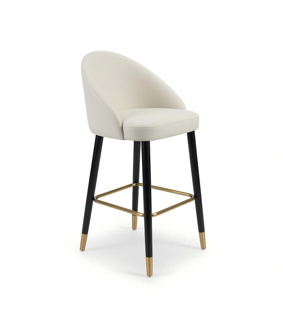 輕奢白色布藝黑色實木腳帶扶手吧椅 Luxury White Velvet Wood Bar Stool