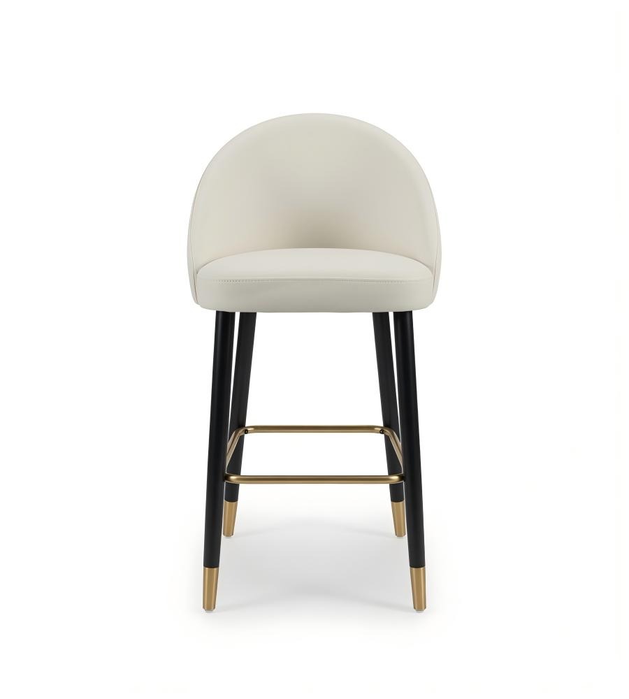 輕奢白色布藝黑色實木腳帶扶手吧椅 Luxury White Velvet Wood Bar Stool