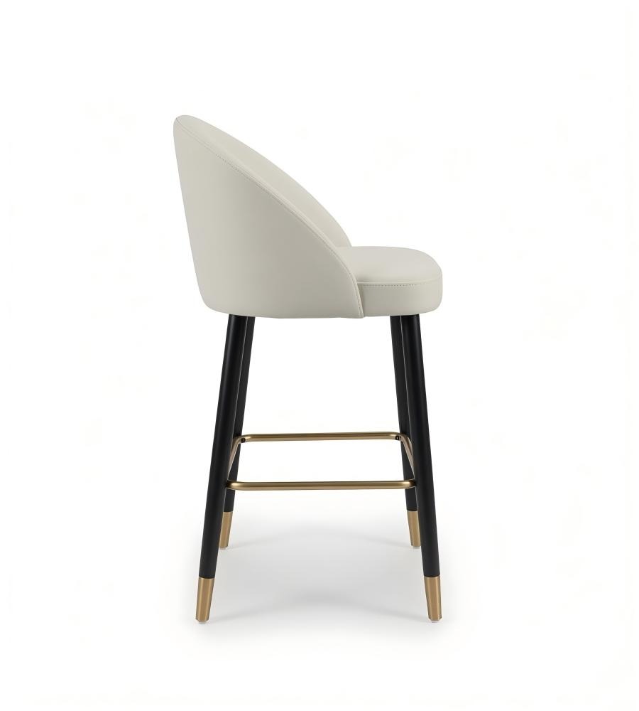 輕奢白色布藝黑色實木腳帶扶手吧椅 Luxury White Velvet Wood Bar Stool