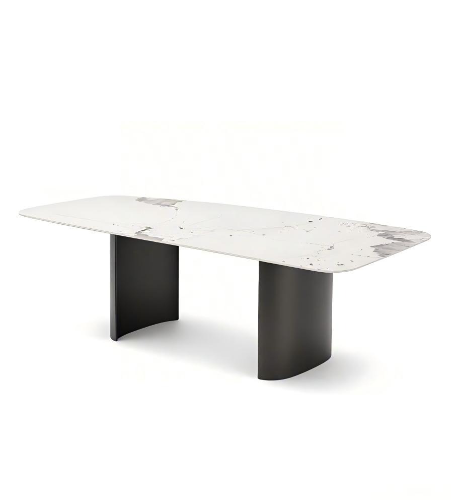 現代白色岩板黑鈦不銹鋼腳長方形餐枱 Modern White Sintered Stone Rectangular Dining Table