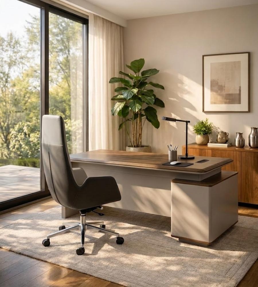米色深殼雙色五星腳大班椅 Beige and Dark Shell Two-Tone Five-Star Base Executive Chair