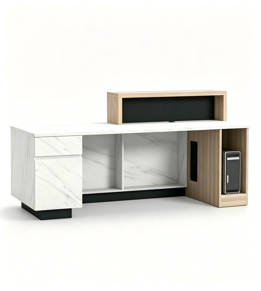 輕奢風大理石木紋接待站 Luxury Marble & Wood-Finish Reception Station