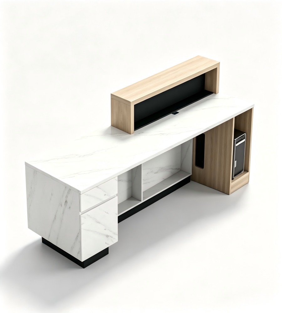 輕奢風大理石木紋接待站 Luxury Marble & Wood-Finish Reception Station