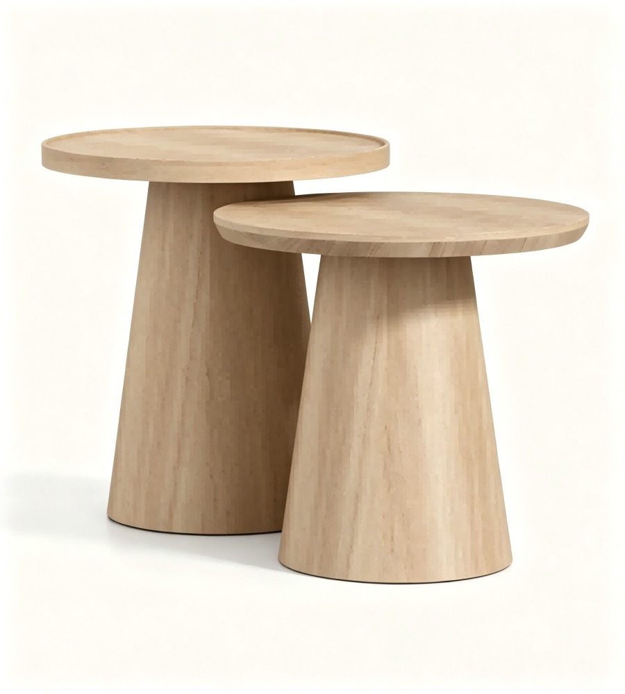 北歐淺木色圓形組合茶几 | Nordic Light Wood Round Nesting Coffee Table Set