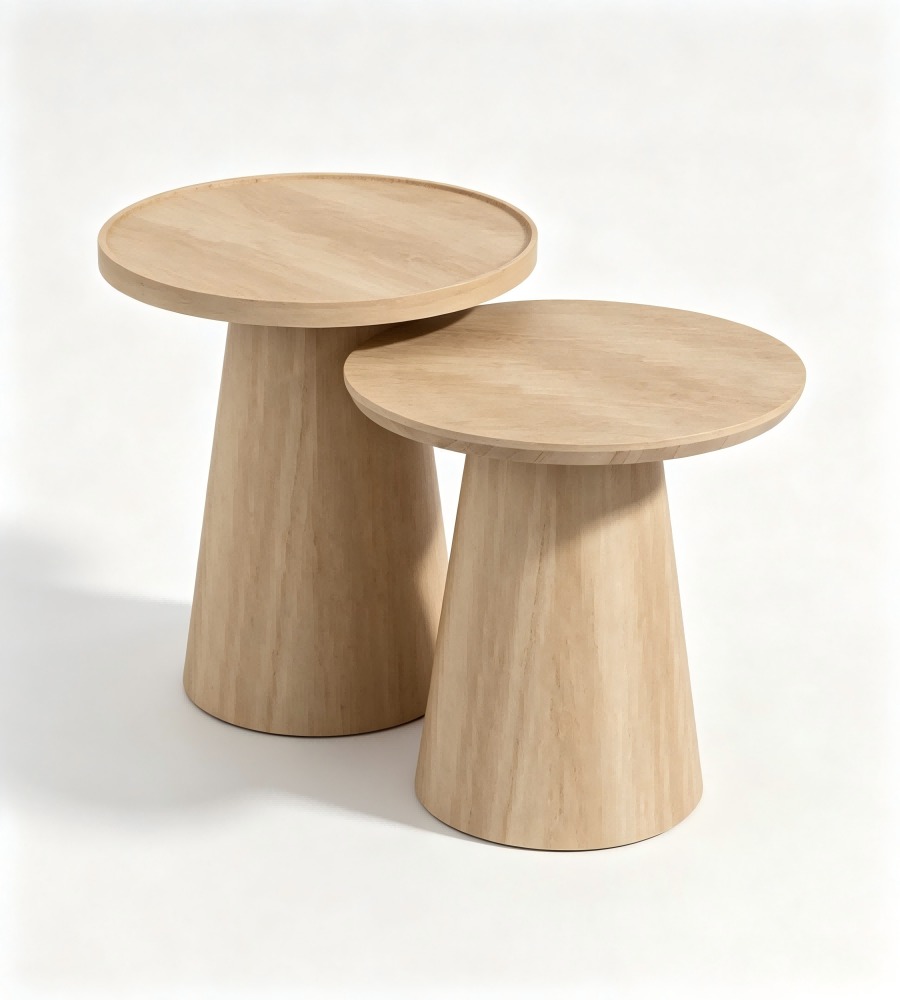 北歐淺木色圓形組合茶几 | Nordic Light Wood Round Nesting Coffee Table Set