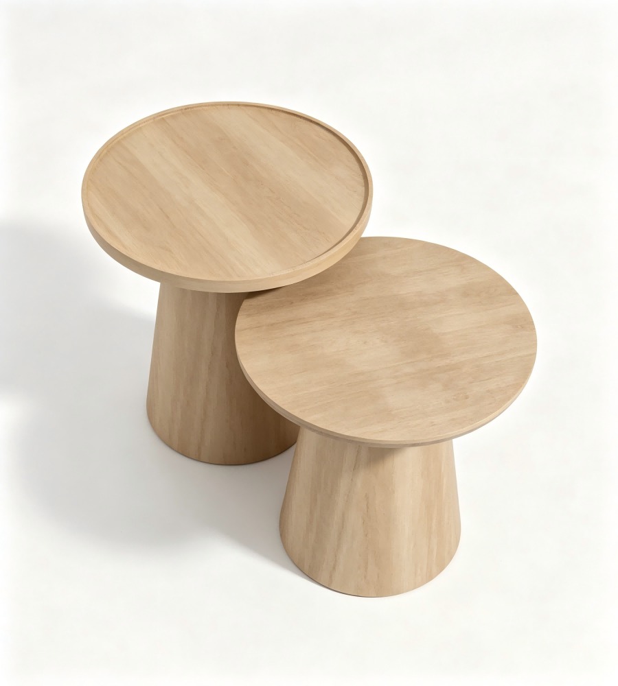 北歐淺木色圓形組合茶几 | Nordic Light Wood Round Nesting Coffee Table Set