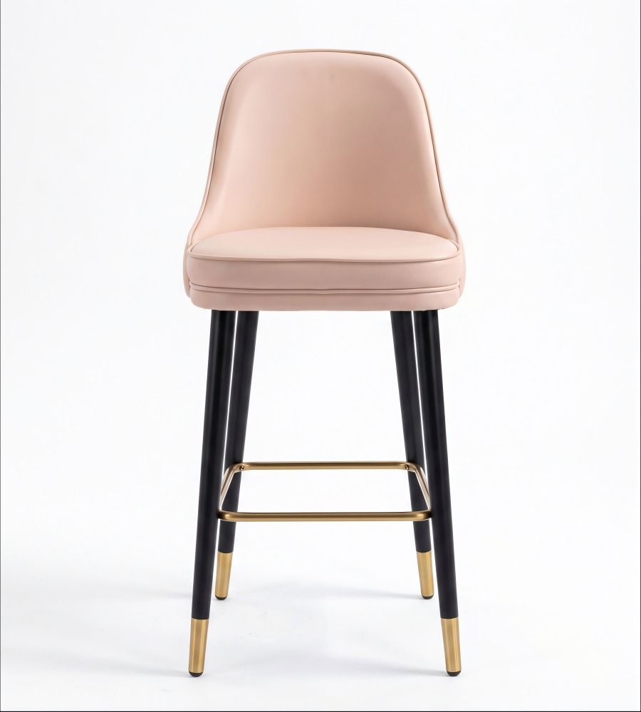 輕奢粉色布藝實木腳高背吧椅 Light Luxury Pink Fabric Bar Stool